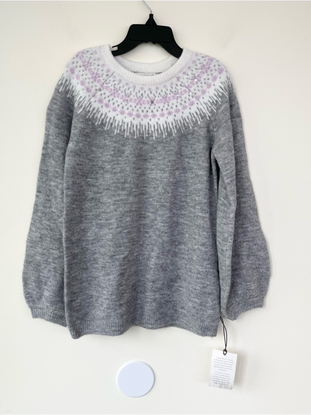 NWT‎ Aspen Kids Fair Isle Purple Grey Pullover Sweater M Medium 7/8